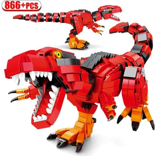 866pcs City Technical Jurassic World Park Tyrannosaurus Rex Building Blocks Mechanical Dinosaur Bricks Toys For Boys