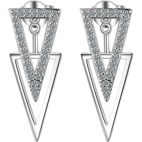 925 Sterling Silver New Jewelry Luxury Double Triangle Zircon Earrings For Women Retro Trendy Party Girls Gift