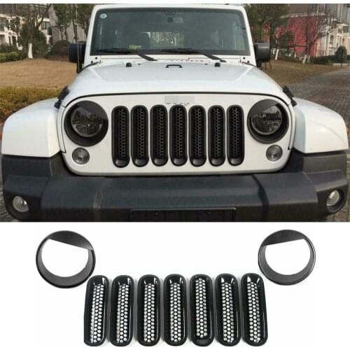 ABS Black Front Grille Inserts & Bird Headlight Bezels Cover Trim for Jeep Wrangler JK 2007-2017 Car Accessories