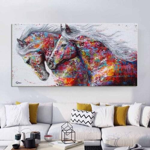 5D DIY Diamond Painting Full Square Round Diamond Mosaic Embroidery Cross Stitch Abstract Art Colorful Animal Two Running Horses