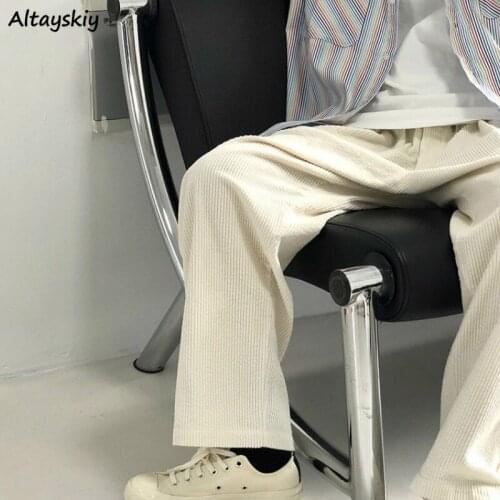 Pants Women Apricot Female Full Length High Waist BF Solid Simple All-match Corduroy Leisure Oversized Straight Couple Aesthetic