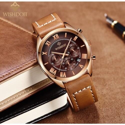 WISHDOIT Fashion Luxury Men’s Watches Multi-function Calendar Chronograph Waterproof Classic Retro Simple Casual Style Quartz