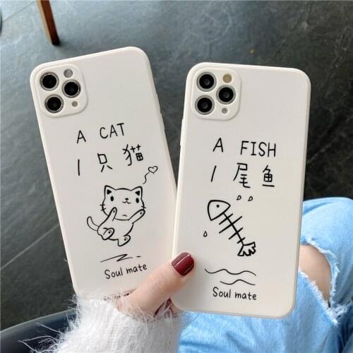 Cartoon Animal Cat Phone Cover For iPhone 11 Pro Max X XS MAX XR 7 8 Plus SE 2020 Soft Silicone White Back Cases
