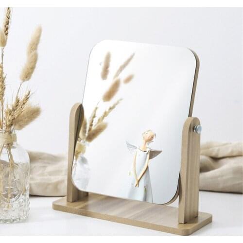 Wooden Desktop Makeup Mirror Dressing Table Home Beauty Mirror Large Desktop Mirror Girl Heart Beauty Mirror HD Makeup Mirror