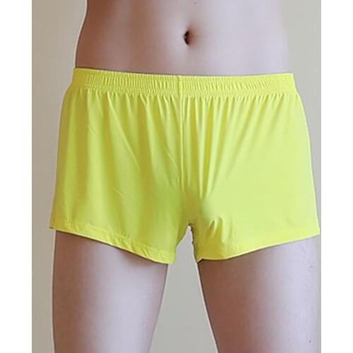 Men Ice Silk Boxer Briefs Trunks Sexy Sheer Breathable Seamless Shorts Underwear Mid-Waist Solid Color Sexy