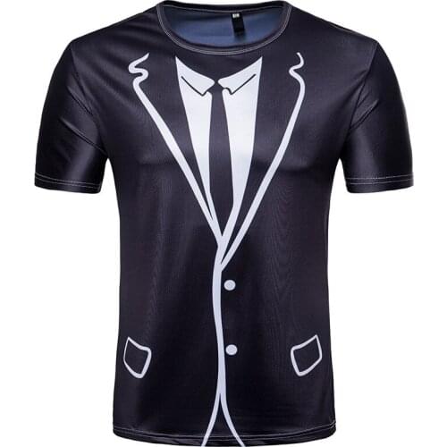 Mens European and American Mens 3D Short-Sleeved T-Shirt Fake Two-Piece Suit Printing Casual Short-Sleeved Mens T-Shirt