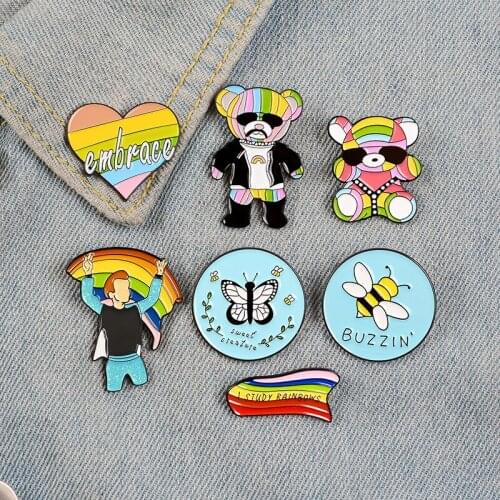 Rainbow Bear Enamel Pin Custom Butterfly Bee Brooches for Shirt Lapel Bag Badge Equality Movement Jewelry Gift for Friends