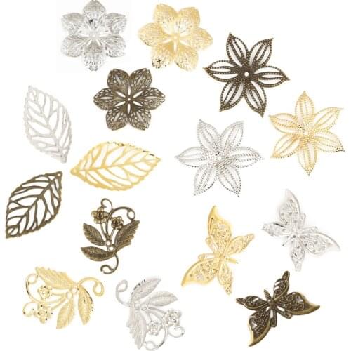 Retail 10pcs Butterfly/Flower/Leaf Filigree Wraps Connectors Metal Crafts Gift Decoration DIY Garment Handcraft Accessories