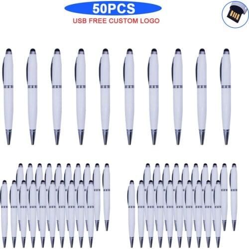 50pcs free logo USB2.0 Flash Drives 64gb 128gb usb 16GB 32GB metal pen usb ballpoint pen u disk flash memory card pendrive stick