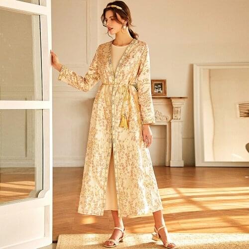 Fridayin Womens Muslim Turkey Islam Hijab Charming Banquet Style Jacquard Loose Marocain Abaya Robe