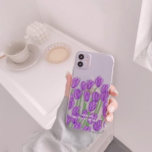 Ins Fashion Pretty Flower flowers Tulip Transparent Phone Cases for iphone 12 11 pro max X XS XR 8 Plus 12mini Soft Back Cover