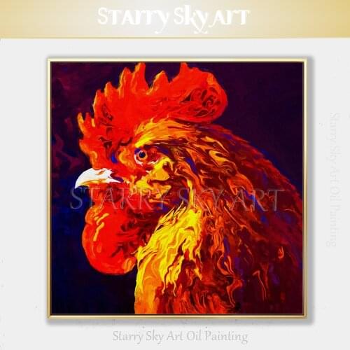 Skilled Artist Hand-painted Beautiful Wall Art Animal Cock Oil Painting on Canvas Impressionist Rooster Head Oil Painting