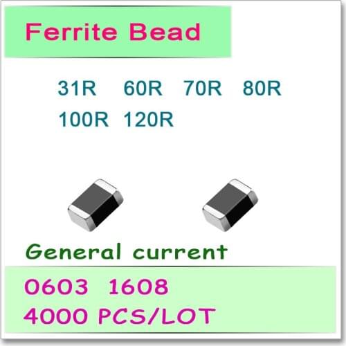 JASNPROSMA 0603/1608 100MHZ 4000PCS General current SMD Ferrite Bead 31R 60R 70R 80R 100R 120R 25% Bead OHM FB New High quality