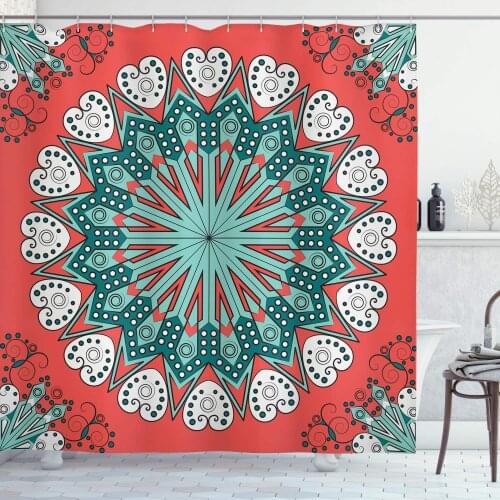 Classic Shower Curtain Flowers Leaves Sun Sunshine Shapes Nature Inspired Illustration Print Bathroom Decor Set with Hooks 70"