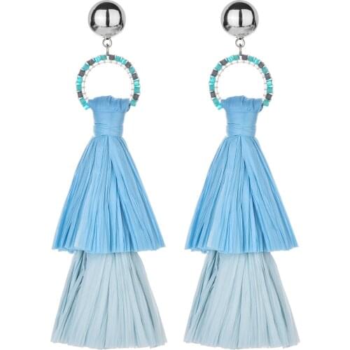 Brown Multicolor Raffia Women Earrings Bohemian Handmade Stud Birthday Jewelry Gift