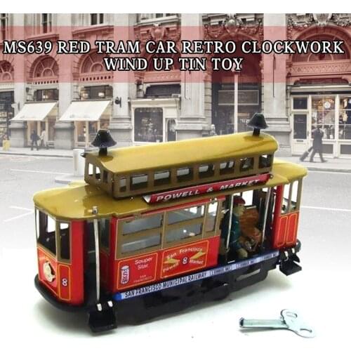 MS639 Red Tram Car Retro Clockwork Wind Up Tin Toy w/Box Toys Collection Ornament Decorate Home Toy Model Hobby Car Kid Gift