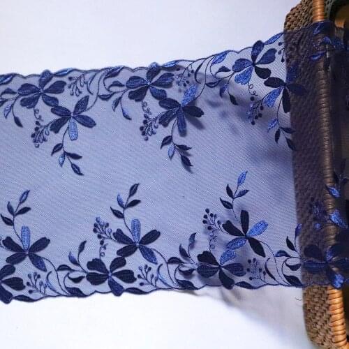 1 meter 21.5 cm Width dark blue flowers embroidered lace trim blue Mesh lace fabrics Lingerie bra underwear Dress clothes sewing