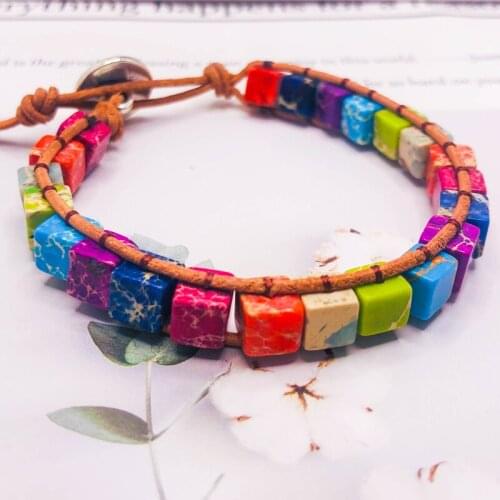 Rubiks Cube Chakra Bracelet Jewelry Handmade 7 Rainbow Natural Stone Bracelet Couple Bracelet Gift