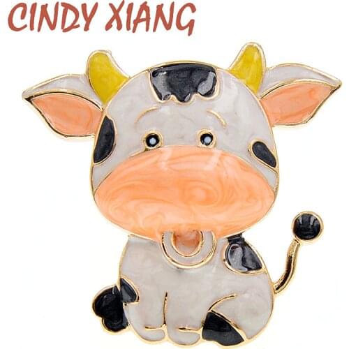 CINDY XIANG Enamel Small Calf Brooch Cow Bulk Brooches Pins 2021 Chinese New Year Animal Pin Kids Jewelry 3 Colors Available