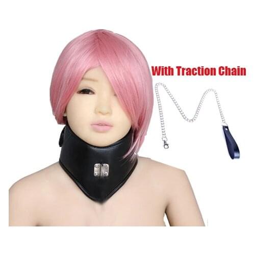 Soft Sponge Padded Leather Chastity Posture Sex Neck Collar SM Dog Slave Collar Neck Bondage Harness And Traction Chain Sex Toys