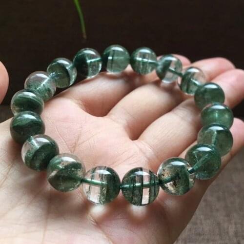 Natural Green Phantom Quartz Bracelet Garden Women Men 11.6mm Clear Round Beads Stretch Rare AAAAAA