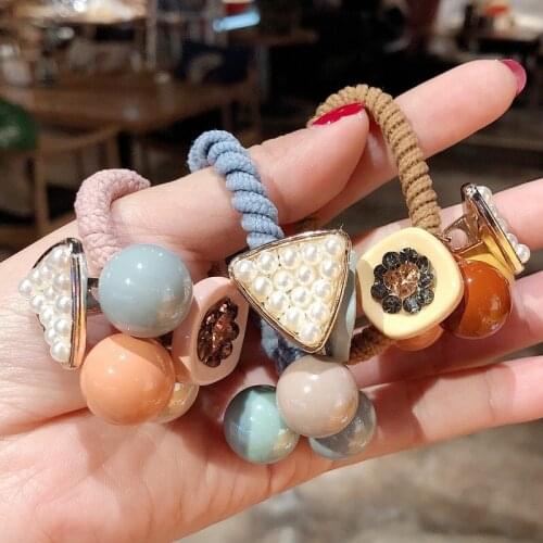New Korea Hair Ropes Women Big Crystal Pearl Rhineston Elastic Rubber Band for Girl Fashion Hair Accessories Hair Ties Wholesale