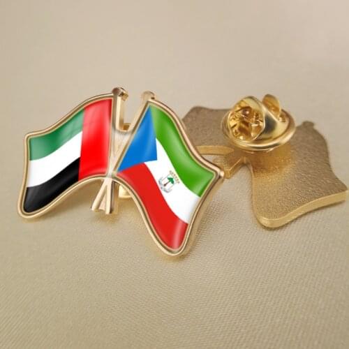 United Arab Emirates and Equatorial Guinea Crossed Double Friendship Flags Lapel Pins Brooch Badges