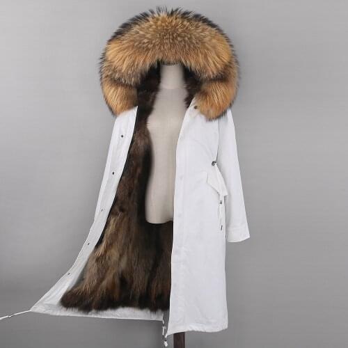 2021 New Winter Women White X-Long Parka Waterproof Big Natural Raccoon Fur Collar Hood Real Fur Coat Thick Warm Real Fox Fur