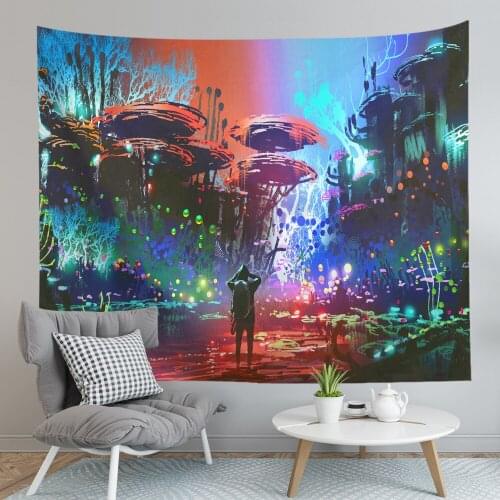 Psychedelic Landscape Fantasy Tapestry Wall Hanging Art Aesthetic Hippie Room Decor Tapestry Wall Fabric Meditation Wallcovering