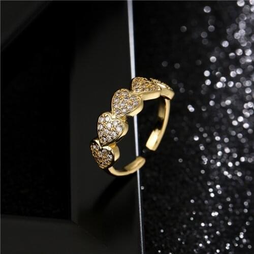 Luxury AAA CZ Zircon Jewelry Bling Bling Heart Geometric Open Ring For Women Gold Color Copper Female Wedding Jewelry Gift