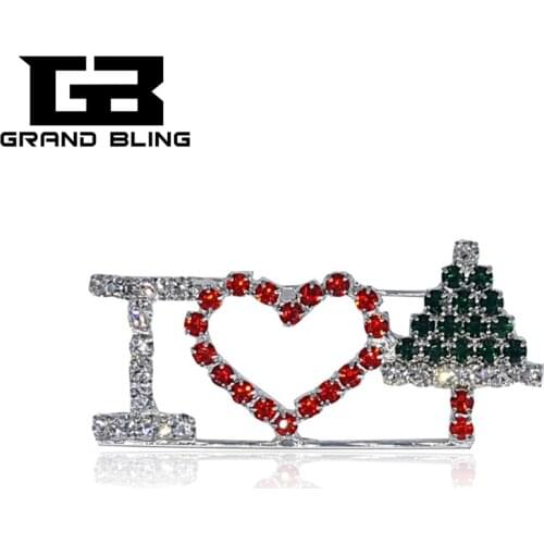 Christmas Theme Rhinestone Brooch "I Love Christmas Day" Pins Bling Jewelry&Gift