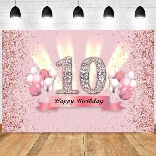 Pink Sweet 10th Photo Backdrop Girls Happy Birthday Party Balloon Photography Background Photocall Decoration Banner