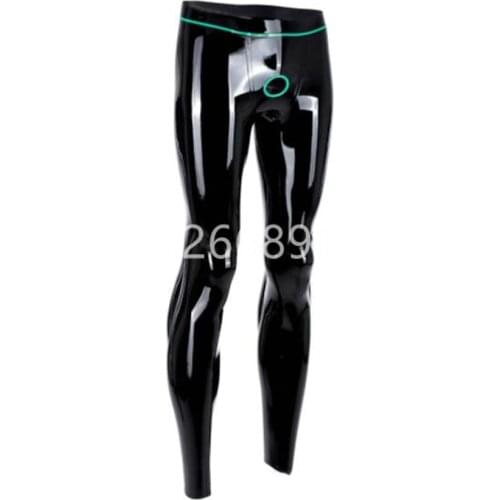 Sexy Men Natural latex Trousers Legging Crotch Hole Ring Hole Customized