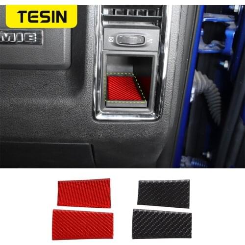 TESIN Soft Carbon Fiber Car Center Console Vent Llower Groove Pad Decoration Stickers For Dodge Ram 1500 2010-2015 Accessories