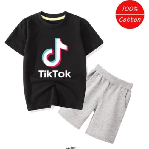 Tik Tok Cute Cartoon T Shirt+shorts Kids Suit Clothes Summer Tshirt Tik Tok T-shirt Boys Streetwear Children Tops Two Piece Sets