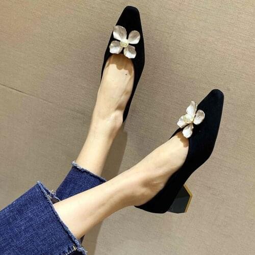 Shoes for Women 2021 New High Heels Shallow Pumps Suede Leather Wedding Fashion Sexy Square Heel Womens Shoes Tenis Feminino