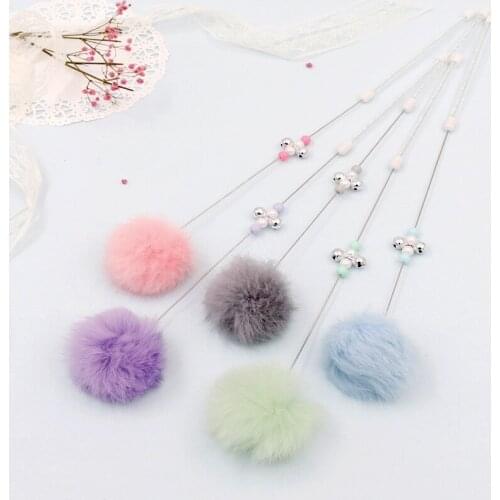 Creative Feather Wand Cat Pom Pom Wand Toys Funny Cat Plush Wand Toy Kitten Teaser Wand With Bell Cat Teaser Toy Cat Supplies