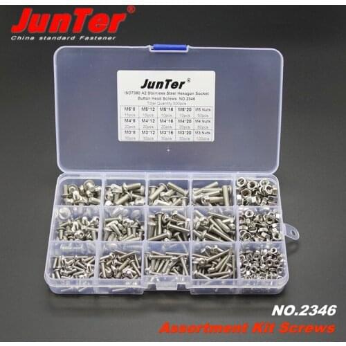 High-quality 500pcs M3 M4 M5 A2 Stainless Steel Button Head Allen Bolts Hex Socket Screws With Nuts Assortment Kit NO.2346