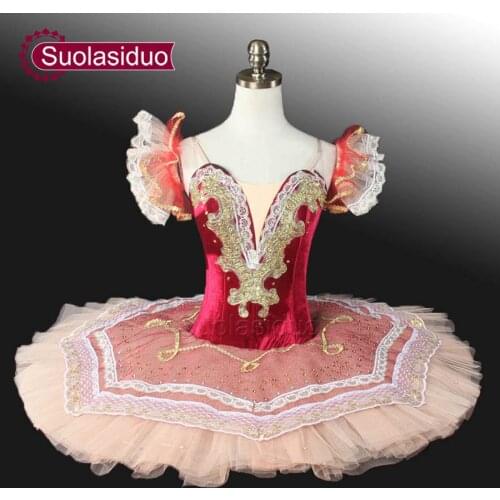 Women Melberry Velvet Professional Tutu Yellow Ballet Tutu Dance Girls Pancake Sleeping Beauty Ballet Tutu SD0006