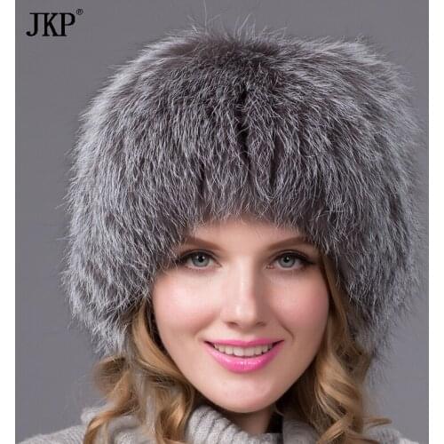 Woman fox fur hat with fur ear cap protection cover and copious liner winter warm knit hat fur selling HHY-17