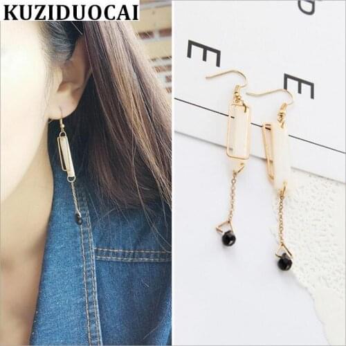 Kuziduocai New Fashion Jewelry Geometry Triangle Natural Shell Tassel Crystal Brincos Stud Earrings For Women Ladies Gifts E-479