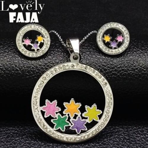2021 Flower Crystal Stainless Steel Jewelry Set for Women Silver Color Necklace Earings Fashion Jewelry pendientes mujer S178471