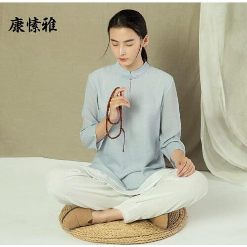 Women Yoga Set Linen Quickly Dry Sweatshirt+pant Tai Chi Meditation Kungfu Jogger Casual Martial Arts Fitness Gym Set Activewear