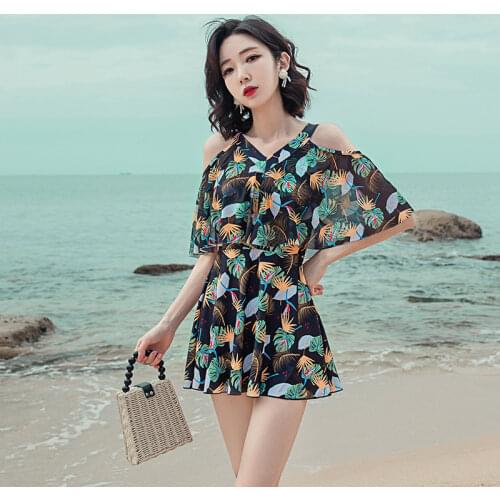 NODELAY Leaf prints Skirt Swimwear Women One Piece Swimsuit Beachwear Flounced Spa Bathing Suits Conservation Swim Suit XXL