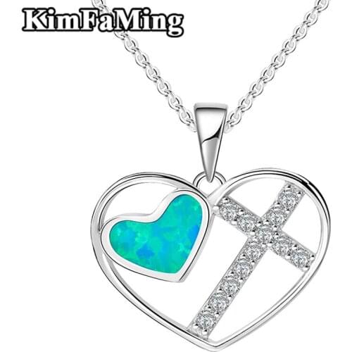 2020 New Style High Quality Romantic Sweet Women Opal Stone Heart Pendant Necklaces Jewelry in Silver Birthday Gift OPP068