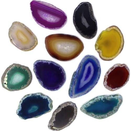 1Pcs Polished Irregular Shape Geode Pendant 8 Color Reiki Natural Pendants Crystal Brazil Stone Slice Healing Agate Choice G9O4