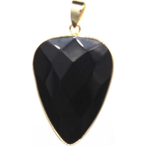 100-Unique Summer Style 1 Pcs Light Yellow Gold Color Water Drop Section Pendant Black Agates Jewelry