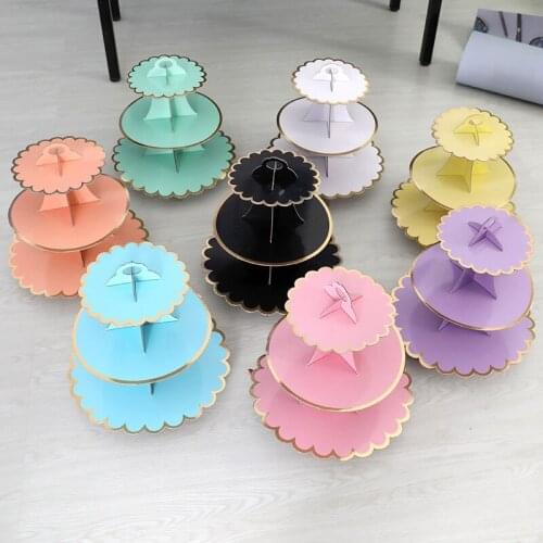 2Sets 3-Layer Paper Bronzing Cake Stand Birthday Party Wedding Cake Decoration DIY Paper Craft Dessert Display Stand Cake Tools