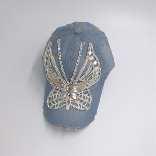 2020 CLH18 Fashion young lady cap BUTTERFLY bling Rhinestone COTTON denim baseball caps hot sell