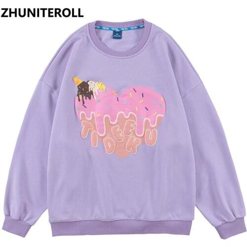 2021 Fashion Harajuku Sweatshirts Cake Heart Puff Print Streetwear Casual Pullover Hoodies Hip Hop Cotton Loose Tops Outwear